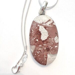 Pretty, 2 inch,  Marble Jasper pendant on a silver chain.